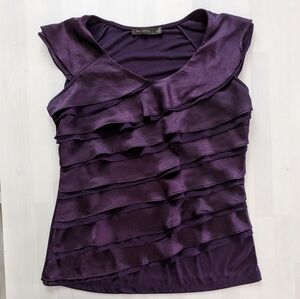 The Limited Ruffled Eggplant Dressy Tank Top